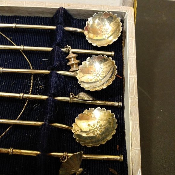 Box 6 Vintage Sterling Spoon Straw Stirrer Charms Japanese Sakai Silver Smiths - Picture 2 of 7